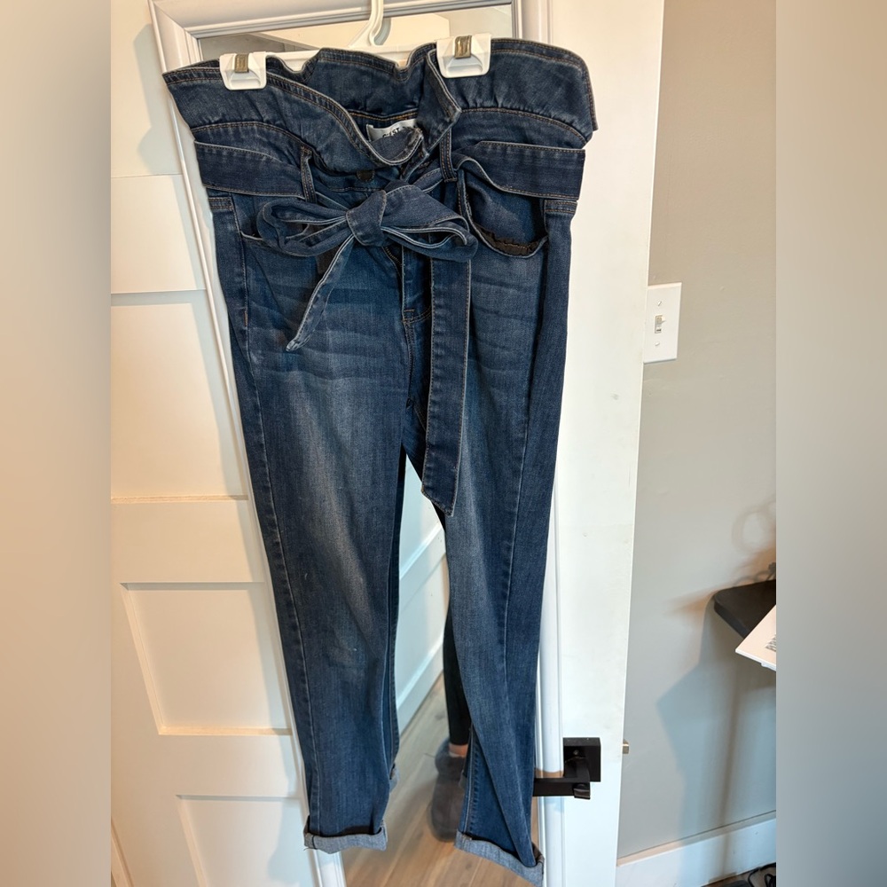 High Rise Denim Jeans with Tie Waist
